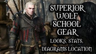 The Witcher 3 Wild Hunt  Superior Wolf School Gear looks stats diagrams location [upl. by Ferdy562]