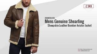 Brandslock Mens Leather Jacket Aviator B3 World War2 Real Shearling Sheepskin Flying Jacket [upl. by Haim]