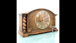 JUNGHANS Mantel TOP Clock Antique Art Deco SERVICED Winding Wind Up Gong Chime [upl. by Zinck]