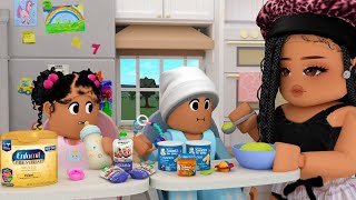 MY HOME ALONE MORNING ROUTINE WITH TWIN BABIES TRYING BABY FOOD  Bloxburg Family Roleplay [upl. by Asina756]