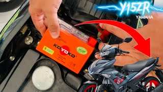 How to Remove and Install Motorcycle Battery for Yamaha Y15ZR  Replace Motor Battery Step by Steps [upl. by Ecirahs]