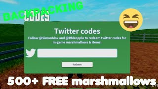 roblox backpacking codes over 500 free marshmallows  ROBLOX [upl. by Imeka565]