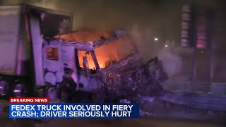 Driver injured in fiery FedEx truck crash in Northbrook [upl. by Cogen]