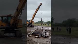 Python Attacks Buffalo Dramatic Rescue by Crane Caught on Camerashorts shortvideo crane snake [upl. by Eceryt]