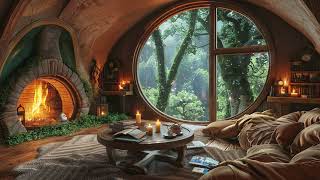 Cozy Hobbit Bedroom  Relaxing Fireplace with Soothing Rainfall Sounds  rain on roof  Deep Sleep [upl. by Warner]