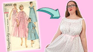 Making a slightly chaotic Plus Size 1950s Nightgown from a Vintage Pattern for Valentines Day [upl. by Aihsram]