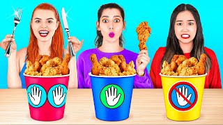 NO HANDS VS ONE HAND VS TWO HANDS Funny FOOD Situations 100 Layers of Food by 123 GO CHALLENGE [upl. by Schlessel]