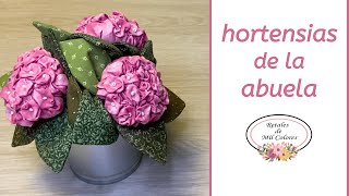 Hortensias de la Abuela Flores de Tela patchwork  Tutorial rápido y fácil Patrones gratis 001 [upl. by Ydnir]