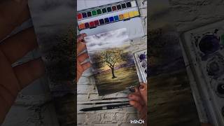 Watercolor landscape using Brustro watercolors musfirartistic artlandscapeshortsytaquarelleart [upl. by Shanda404]