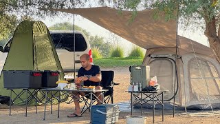 Flamingo Lake Dubai Camping  New tent camping relaxing Spring camping  ASMR nature sounds 4K [upl. by Karita]