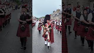 drummajor leads Dufftown pipeband on the march during 2024 Dufftown Games in scotland shorts [upl. by Lauritz134]