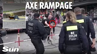 Horror moment German cops shoot axeman carrying Molotov cocktail near Euros fan zone [upl. by Siryt]