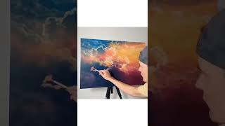 Painting a golden cloudscape using acrylics🎨 shorts cloudpainting acrylicpainting [upl. by Onaicilef]