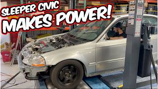 Sleeper Civic Makes Some Power On The Dyno  Turbo B18B1 [upl. by Ydoow]