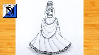 How to draw a Girl Backside with Traditional Dress  Pencil sketch tutorials  mandala art dress [upl. by Oetomit]