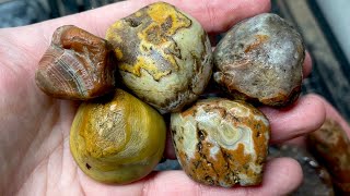 Pretty Agates amp mystery rocks cut open on saw [upl. by Longan]