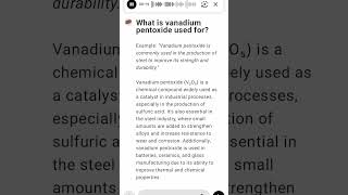 What is vanadium pentoxide used for [upl. by Riatsala]