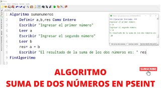 Algoritmo en Pseint  Suma de dos números [upl. by Basso]