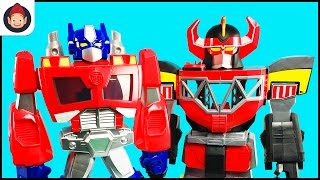 Transformers Rescue Bots Epic Optimus Prime Battles Imaginext Power Rangers Morphin Megazord [upl. by Rector411]