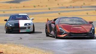 Toyota Supra vs Lamborghini Aventador SV vs Lamborghini Sian at California International Raceway [upl. by Kruger]