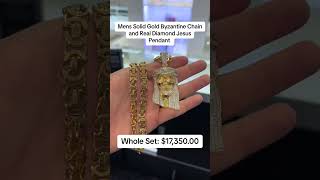 Mens Solid Gold Byzantine Chain amp Diamond Jesus Pendant goldpendants diamondpendant [upl. by Aratihc]