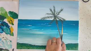 Peinture acrylique  paysage ocean et palmiers  peinture facile debutant [upl. by Einnaoj814]