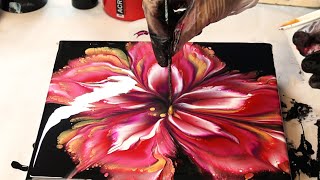 Gorgeous First Acrylic Pour FLOWER Dip Painting Pink and Gold [upl. by Hendricks305]