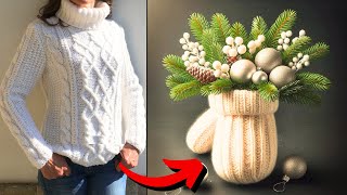 DIY Christmas Mittens from an Old Sweater  Upcycled Holiday Decor 🎄 [upl. by Hailey65]