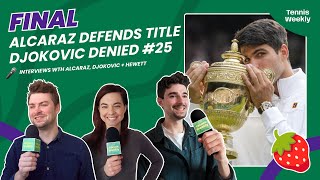 Wimbledon Mens Final  Awesome Carlos Alcaraz defends title Novak Djokovic denied grand slam 25 [upl. by Ahsenar48]