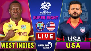 WEST INDIES vs USA CRICKET MATCH  SUPER 8  T20 WC 2024  WI vs USA  Live score amp Commentary [upl. by Odrawde403]