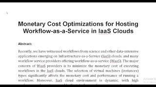 Monetary Cost Optimizations for Hosting Workflow as a Service in IaaS Clouds [upl. by Sula]