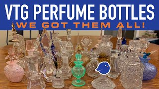 Estate Vintage Perfume Bottle Haul  ALL FOR SALE  Uranium Glass and more  Thrift with us [upl. by Assehc]