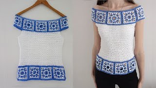 Bluzka z kwadratami na szydełku  Crochet top tutorial [upl. by Sullecram]