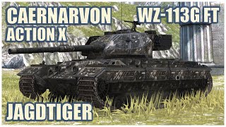 Caernarvon Action X Jagdtiger amp WZ113G FT • WoT Blitz Gameplay [upl. by Neimad]