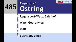 VBG Ansagen  485  Zürich Bahnhof Altstetten Nord– RegensdorfWatt – Adlikon – Buchs ZH [upl. by Akkire]