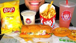 WENDYS VS SUBWAY ASMR MUKBANG 6INCH SUB SANDWICH FRIES FROSTY ICE CREAM CHIPS NO TALKING JERRY [upl. by Linden]