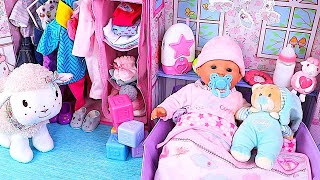 Baby Doll Evening Routine with Bath and Dress up in Dollhouse Play Toys [upl. by Dugan]