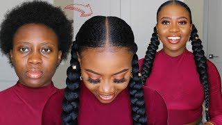 4C Natural Hair Slick down 2 Jumbo Braids Pigtail using Braiding Hair  Short Hair Protective Style [upl. by Salisbury]