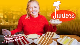 Julia Tries ALL Of The Most Popular Cheesecakes From Juniors  Delish [upl. by Lombardo702]