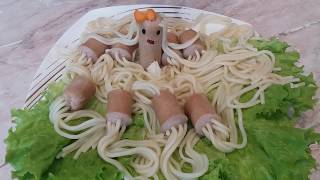 Sasiskali Spaqetti Сосиска спагетти Spagetti nasıl yapılır Spaghetti sausage recipe [upl. by Yenetruoc]