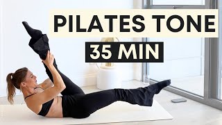 35 min PILATES apartment and travel friendly full body tone [upl. by Nyleda959]