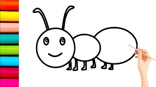 Drawing ant and colouring  Ant drawing  Easy drawing ant and colouring for toddlers [upl. by Denni]