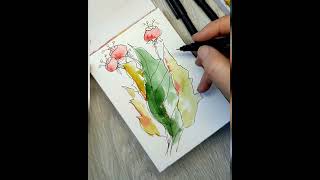 Linienmalerei auf Aquarell  super einfach für Anfänger  How to draw on watercolor template Easy [upl. by Aveer]