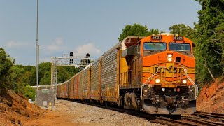 Solo BNSF ES44AC Gevo 5721 leads 28Z empty autorack train [upl. by Rialb]