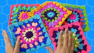 Granny Square Crochet Beginner  CUADROS TEJIDOS PRINCIPIANTES DE CROCHET [upl. by Lisab]