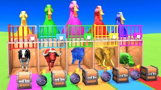 5 Giant Duck Cartoon With Paint Animals Cow Elephant Buffalo Gorilla Tiger Dinosaur Long Slide Game [upl. by Tunnell322]