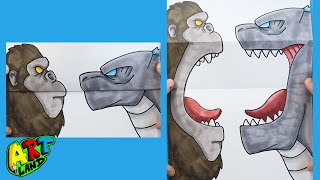 How to Draw a KONG VS GODZILLA SURPRISE FOLD [upl. by Elsy]