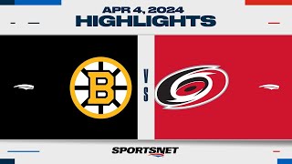 NHL Highlights  Bruins vs Hurricanes  April 4 2024 [upl. by Flor]