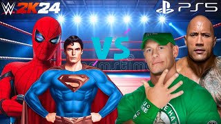 اقوى معركة بتاريخ جون سينا وذا روك VS سبايدرمان وسوبر مان WWE 2K24  بلايستيشن 5 [upl. by Valentine809]