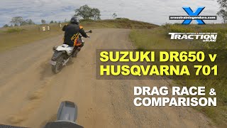 DR650 v Husqvarna 701 drag race amp comparison review︱Cross Training Adventure [upl. by Fabrice]